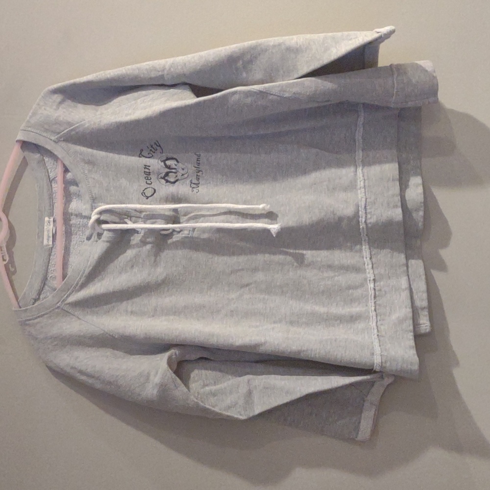 Vinyard Crew Womens Large‎ Gray Ocean City MD Drawstring Crewneck Sweatshirt